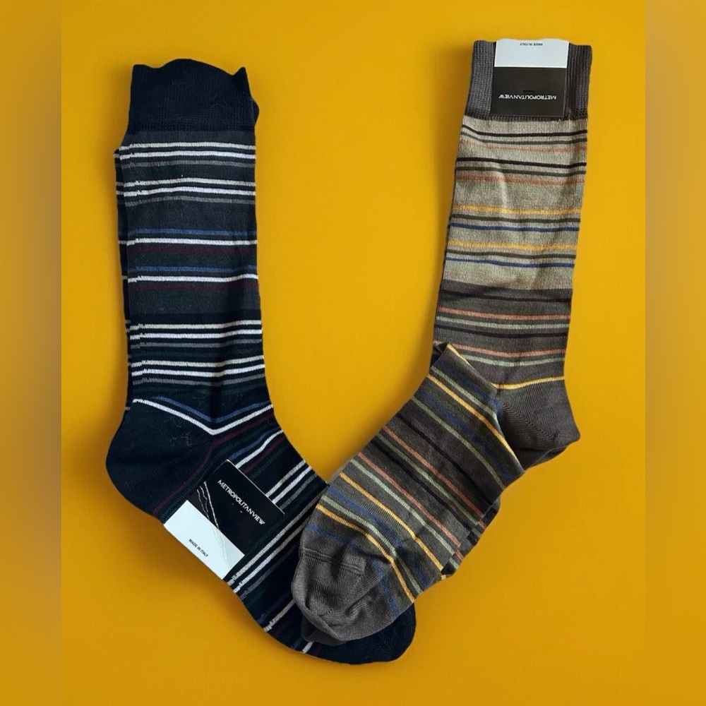 VTG BLOOMINGDALES 2 METROPOLITAN VIEW COTTON BLEND  STRIPED SOCKS -FITS 10-13-